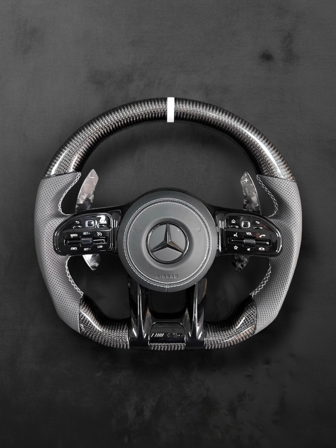 Custom AMG Carbon Performance Steering Wheel — White Stripe Edition