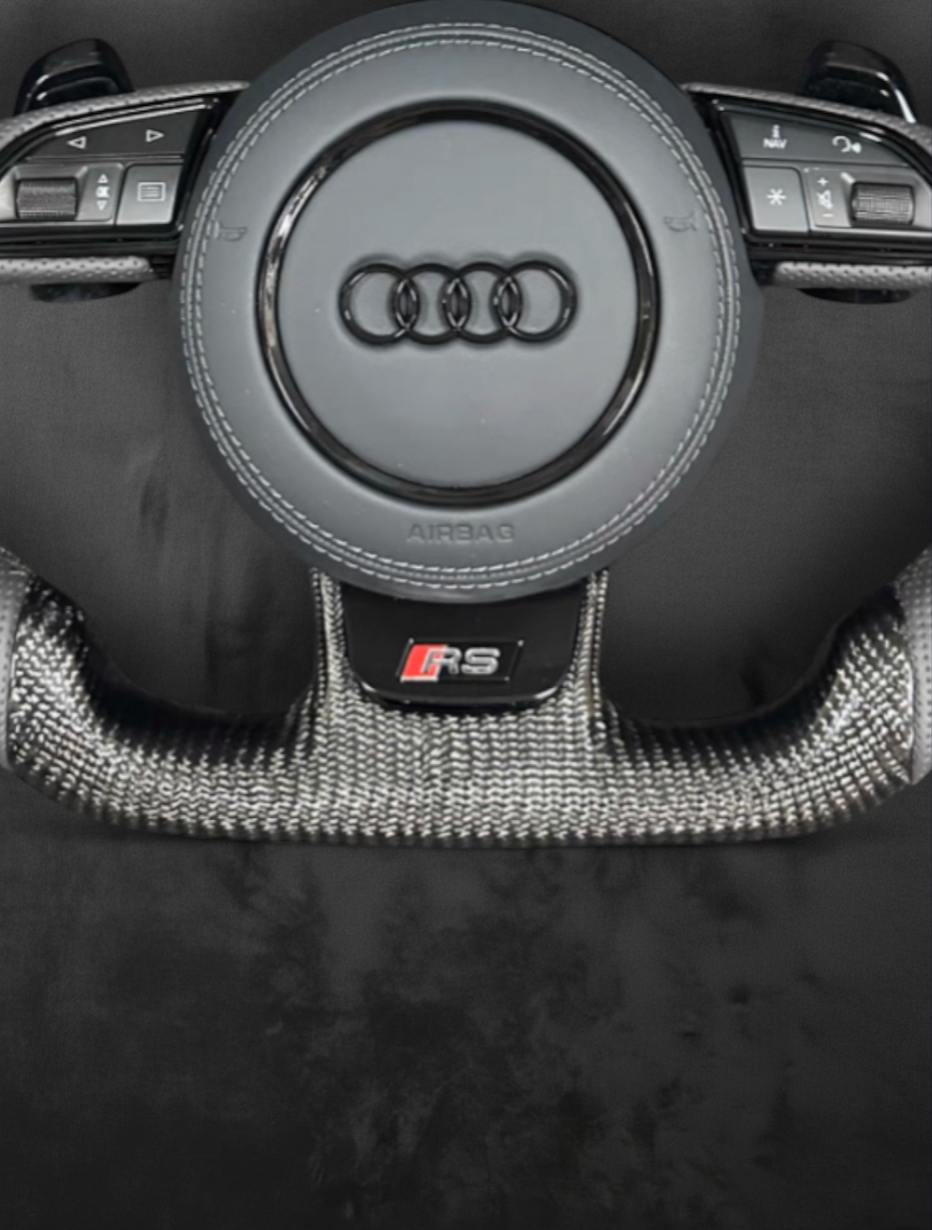 Custom Audi Carbon fiber Steering Wheel – Grey Perforated Leather Grip