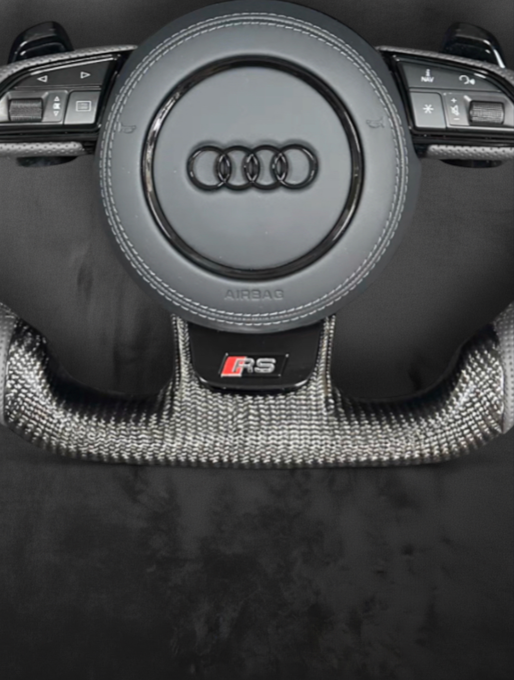 Custom Audi Carbon fiber Steering Wheel – Grey Perforated Leather Grip