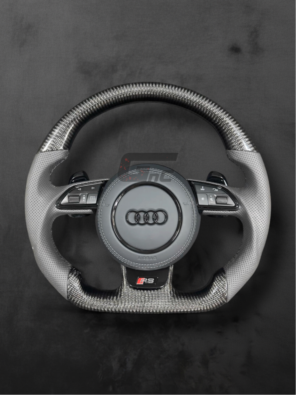 Custom Audi Carbon fiber Steering Wheel – Grey Perforated Leather Grip