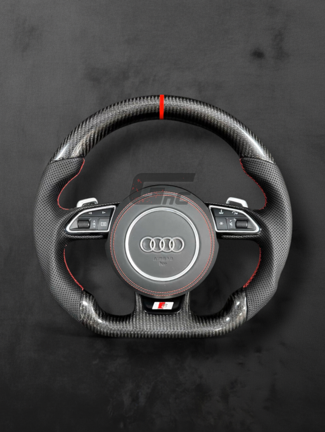 Custom Audi Carbon Steering Wheel – Red stripe