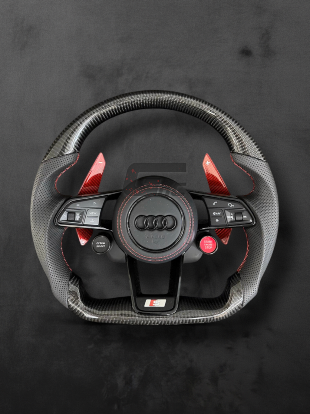 Custom Audi Carbon Steering Wheel – Red Paddle & R8 buttons edition