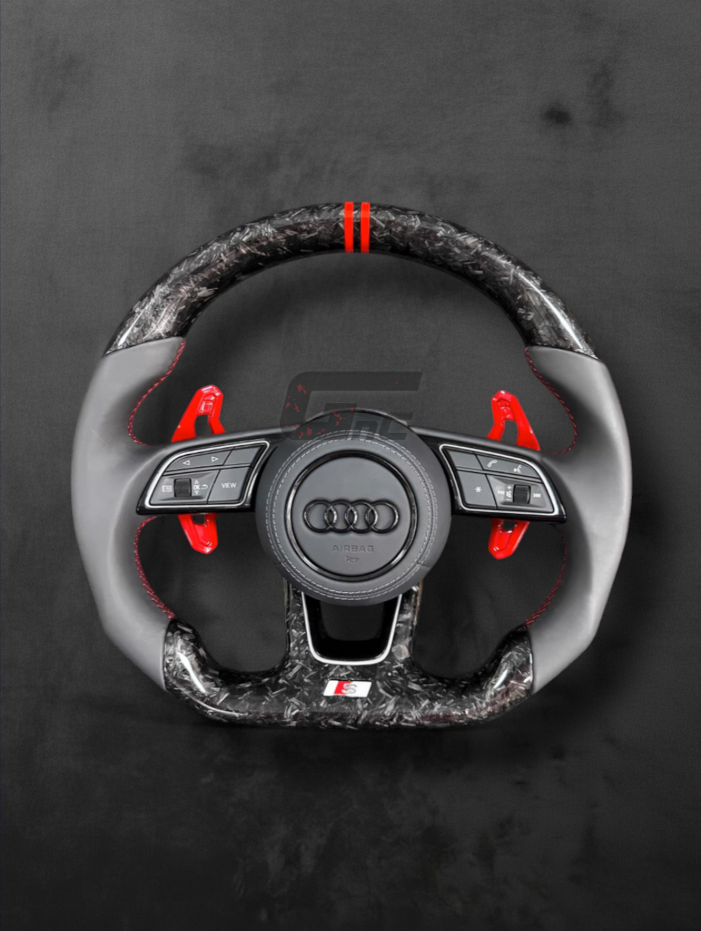 Custom Audi Forged Carbon & Nappa Steering Wheel – Dual Red stripes