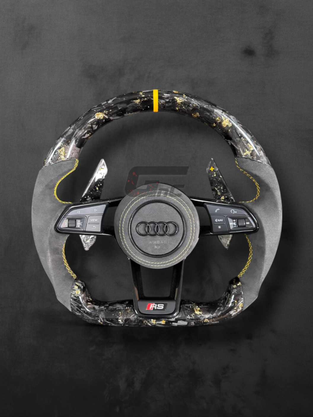 Custom Audi Forged Carbon Steering Wheel – Yellow Stripe – Alcantara Grip