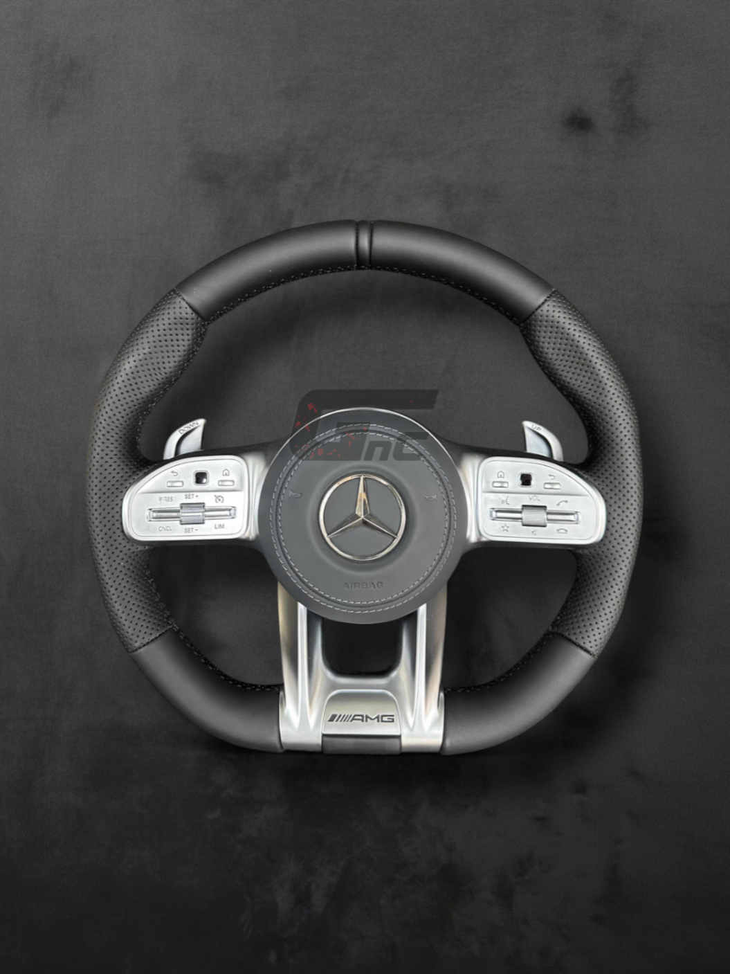 Custom AMG Steering Wheel with Perforated Grip — Silver Finish