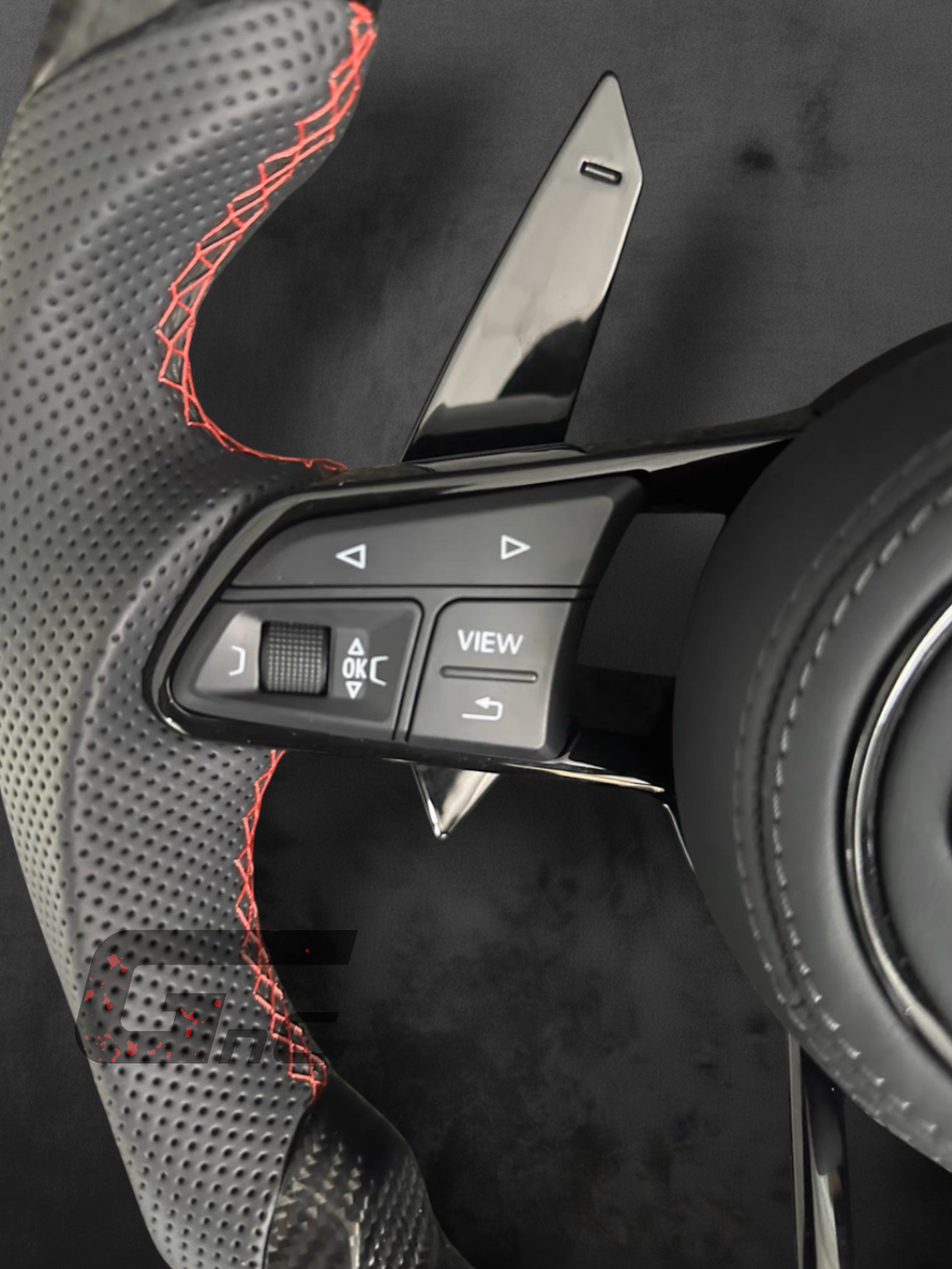 Custom Audi Carbon fiber & Perforated leather Steering Wheel – Red Stripe