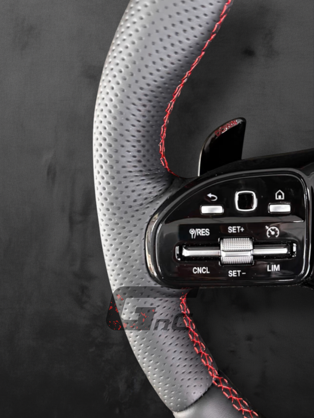 Custom AMG Flat-Bottom Wheel — Black Gloss & Red Center Stripe