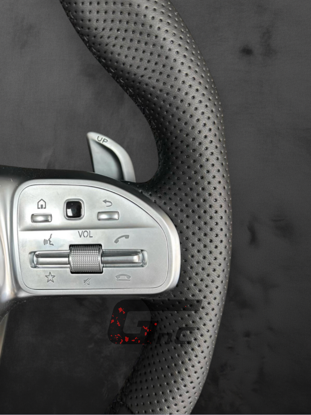 Custom AMG Steering Wheel with Perforated Grip — Silver Finish