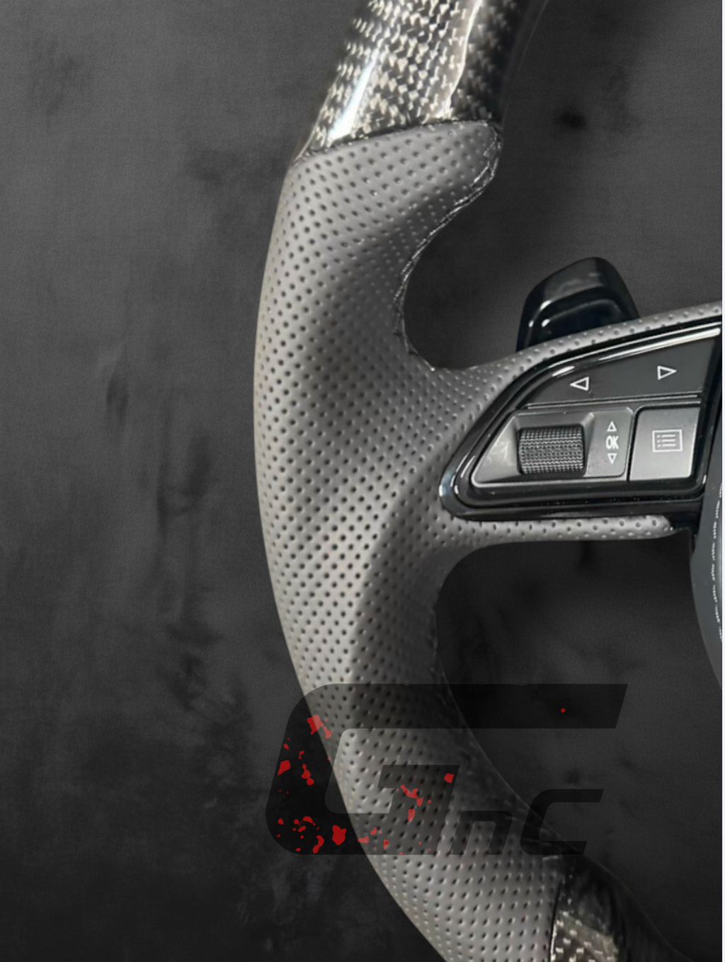 Custom Audi Carbon fiber Steering Wheel – Grey Perforated Leather Grip