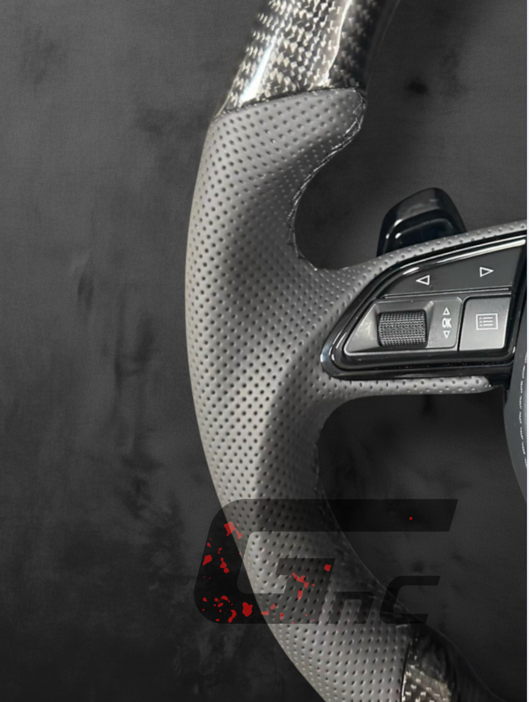 Custom Audi Carbon fiber Steering Wheel – Grey Perforated Leather Grip