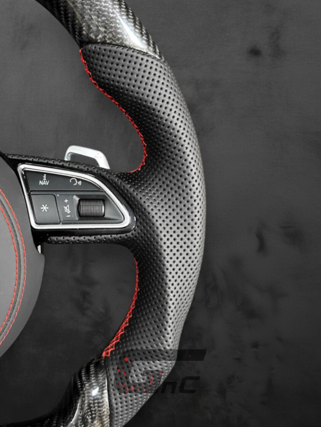 Custom Audi Carbon Steering Wheel – Red stripe
