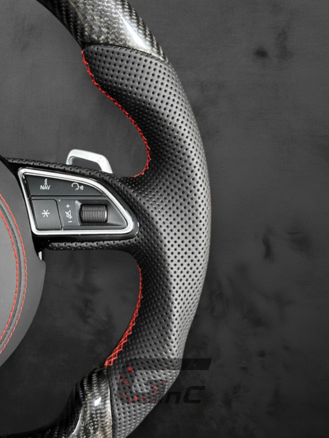 Custom Audi Carbon Steering Wheel – Red stripe