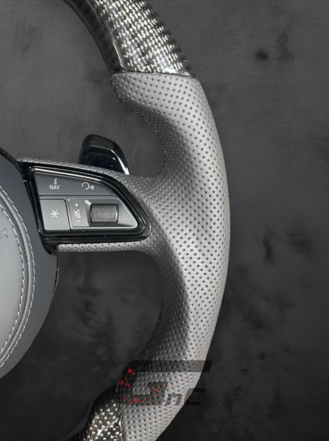 Custom Audi Carbon fiber Steering Wheel – Grey Perforated Leather Grip
