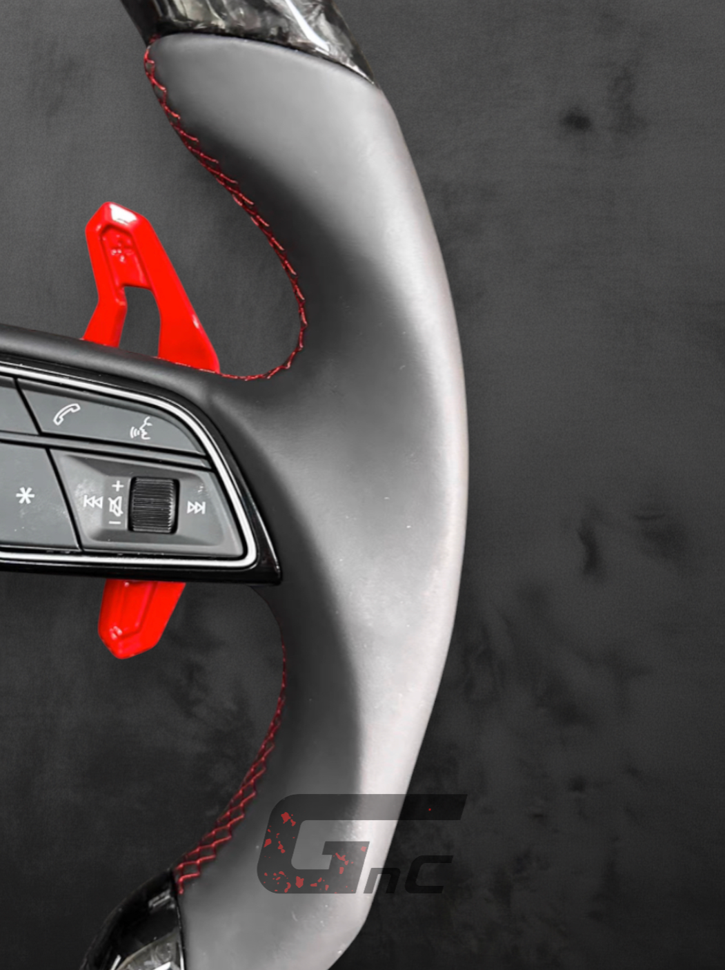 Custom Audi Forged Carbon & Nappa Steering Wheel – Dual Red stripes