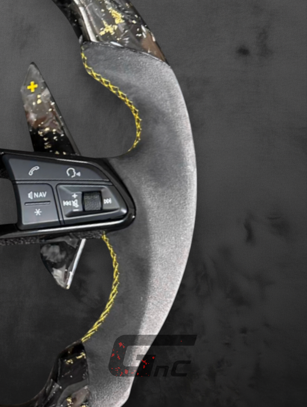 Custom Audi Forged Carbon Steering Wheel – Yellow Stripe – Alcantara Grip