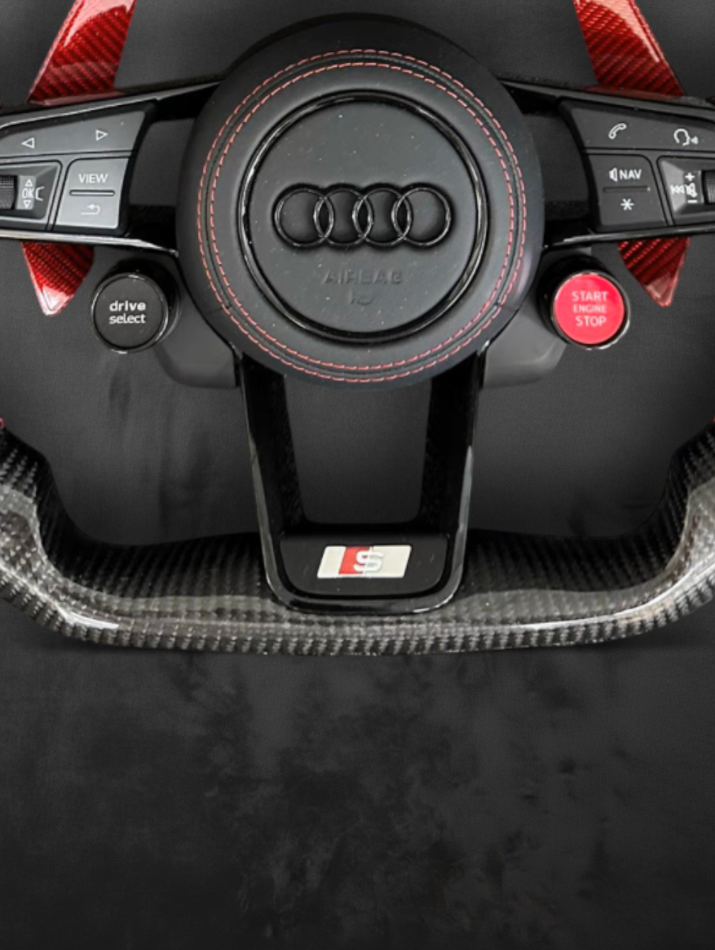 Custom Audi Carbon Steering Wheel – Red Paddle & R8 buttons edition