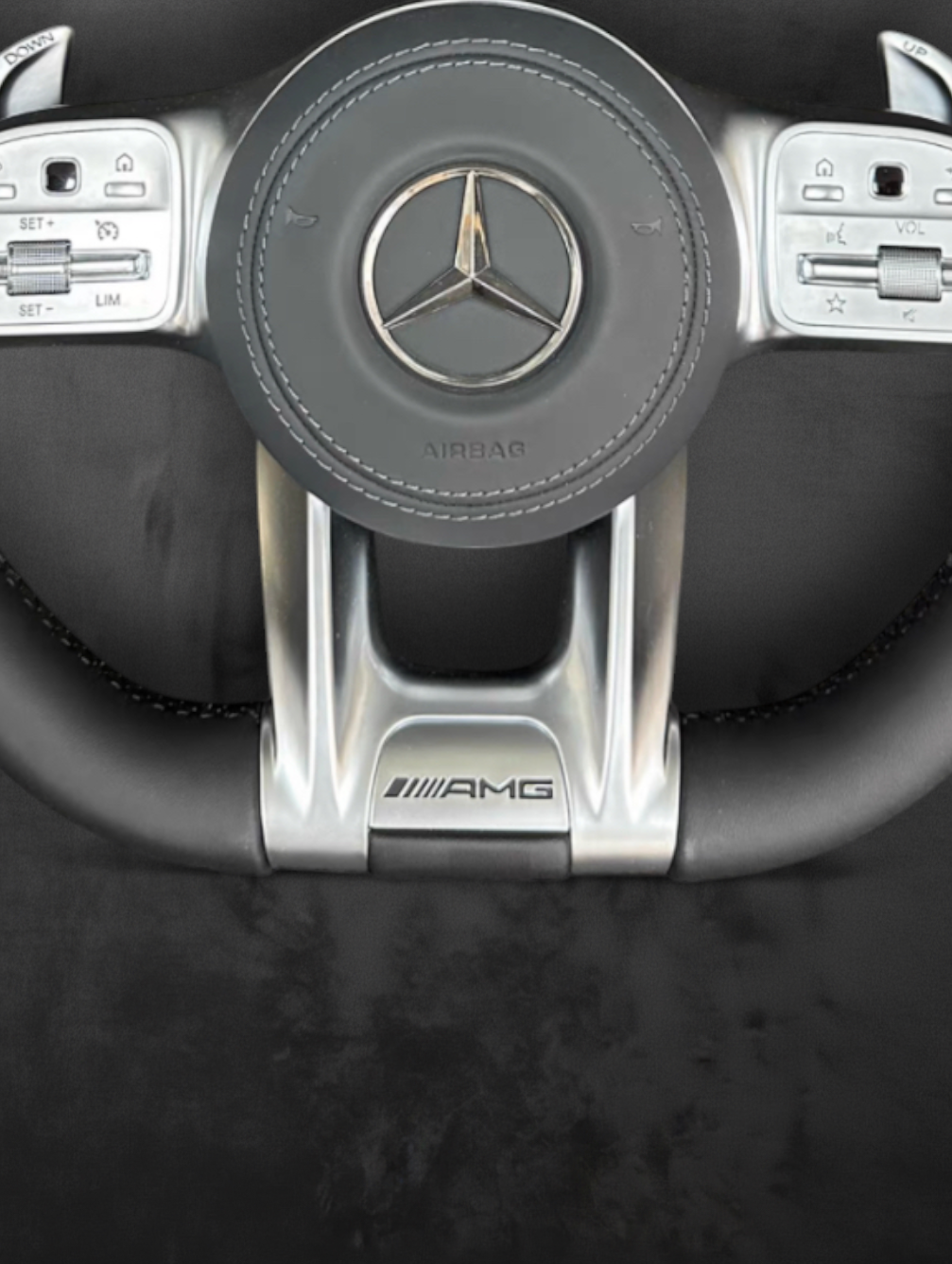 Custom AMG Steering Wheel with Perforated Grip — Silver Finish